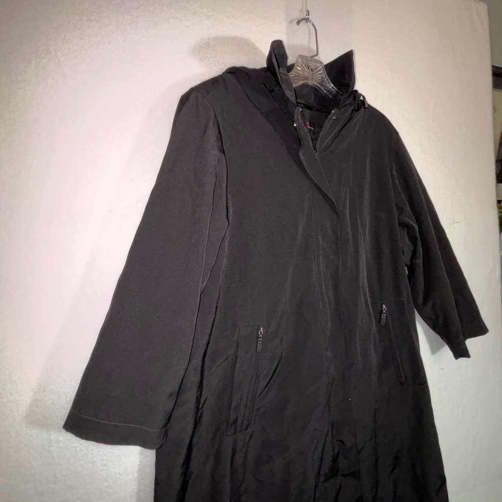 Gallery Black Hooded Lightweight Trench Coat Rain Jacket Women's Size Small - Picture 2 of 6